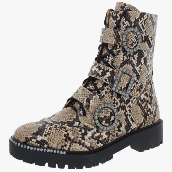 JESSICA SIMPSON KIRLAH NEUTRAL PHOENIX SNAKE COMBAT BOOTS SIZE 12 M - NEW - Picture 1 of 15